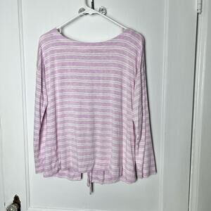 Loft Outlet Lounge Pink Soft Knit Split Back Striped Cozy Sweater Sweatshirt MED